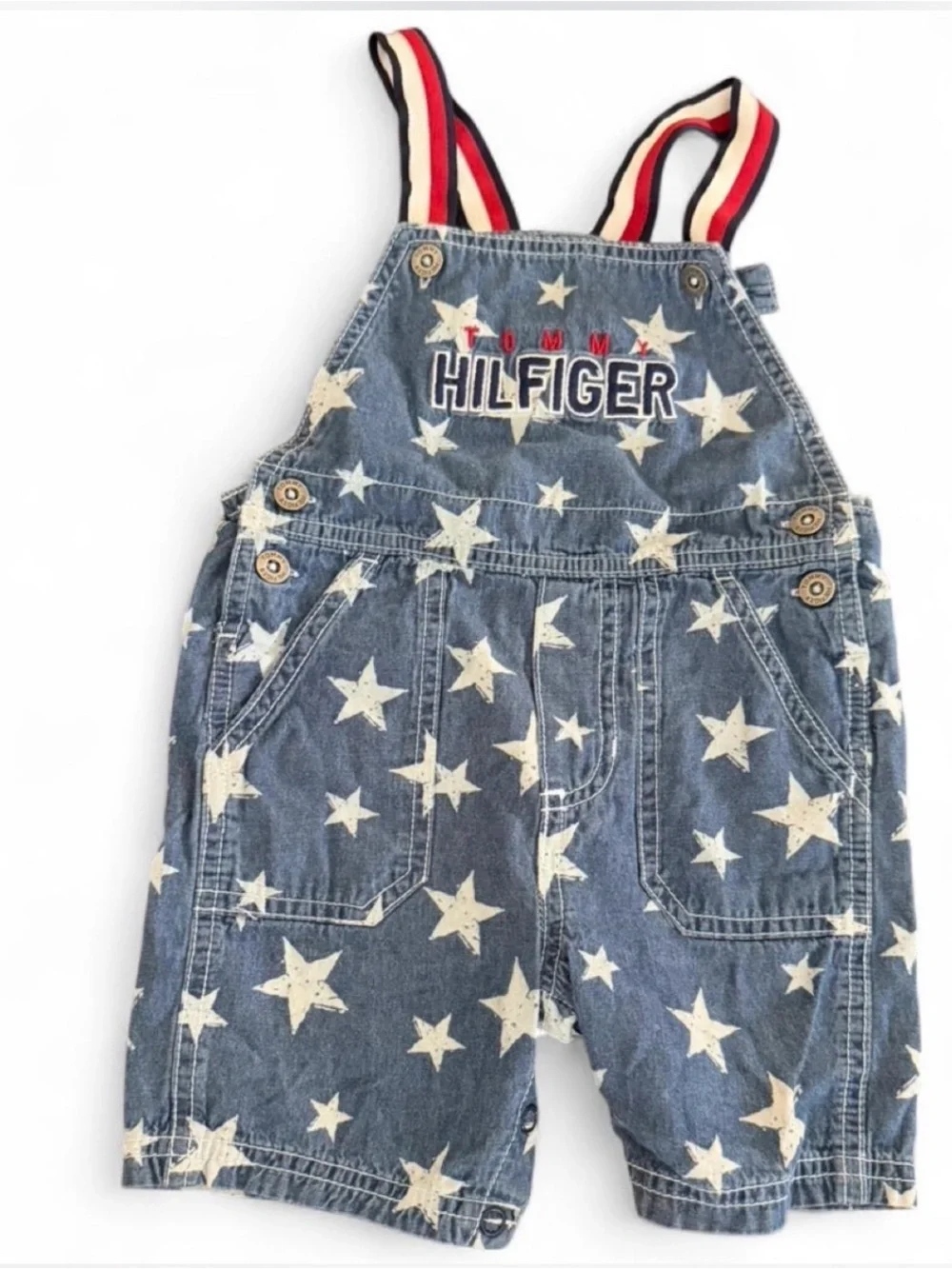 Tommy Hilfiger Star-Print Denim Short Overalls - Blue & Cream